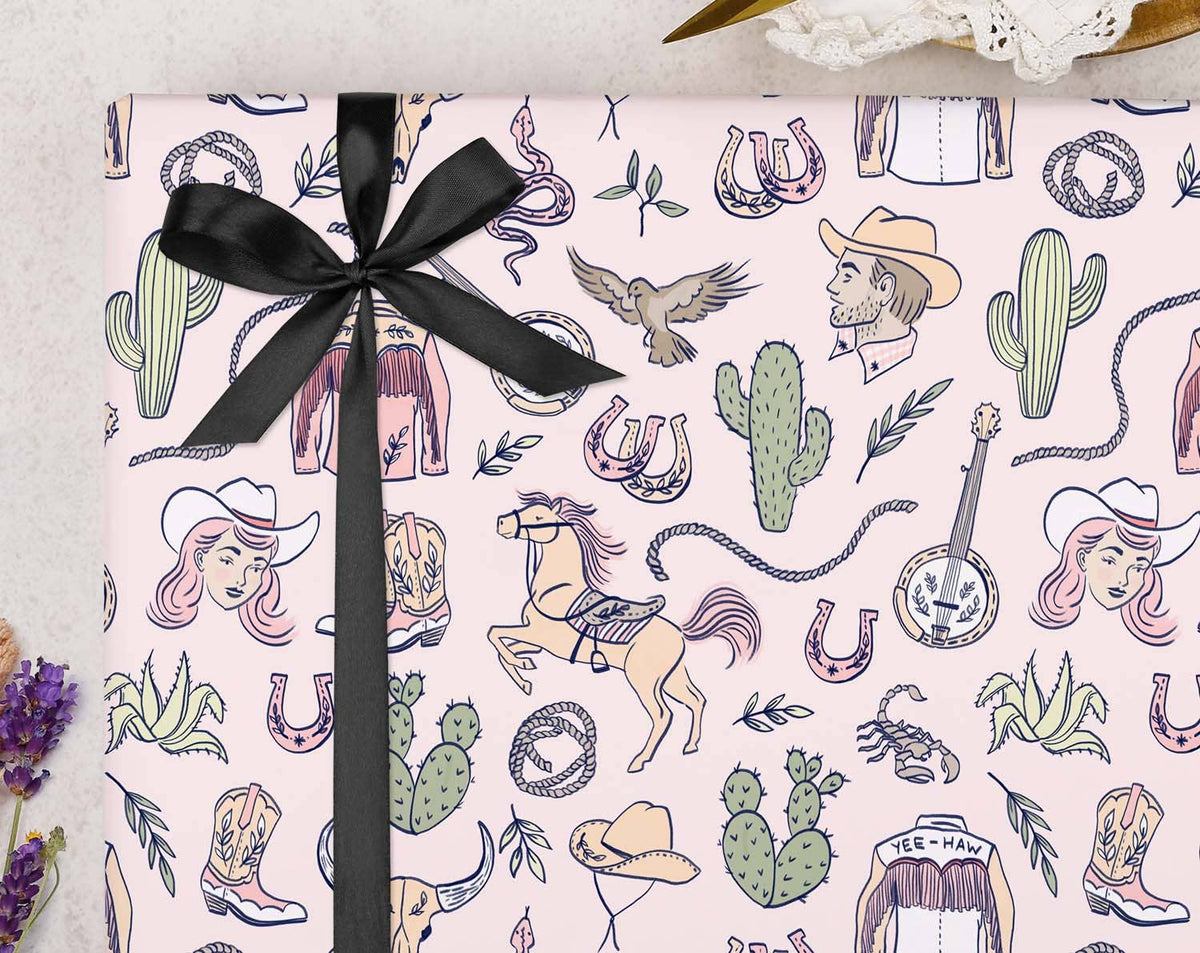 Rodeo Cowgirl Pink Wrapping Paper | Gift Wrap: 420mm X 610mm / 1 Sheet Of Wrap