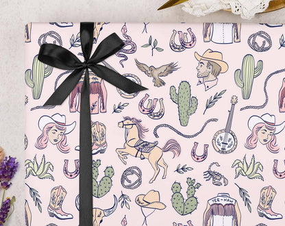 Rodeo Cowgirl Pink Wrapping Paper | Gift Wrap: 420mm X 610mm / 1 Sheet Of Wrap