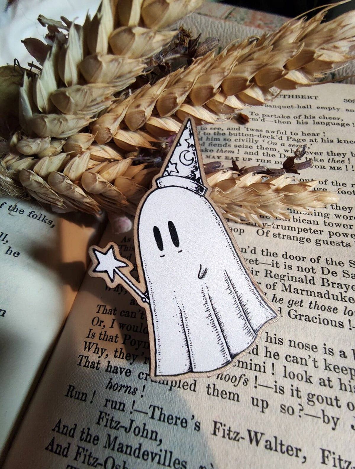 Wizard Ghost Wooden Pin Badge