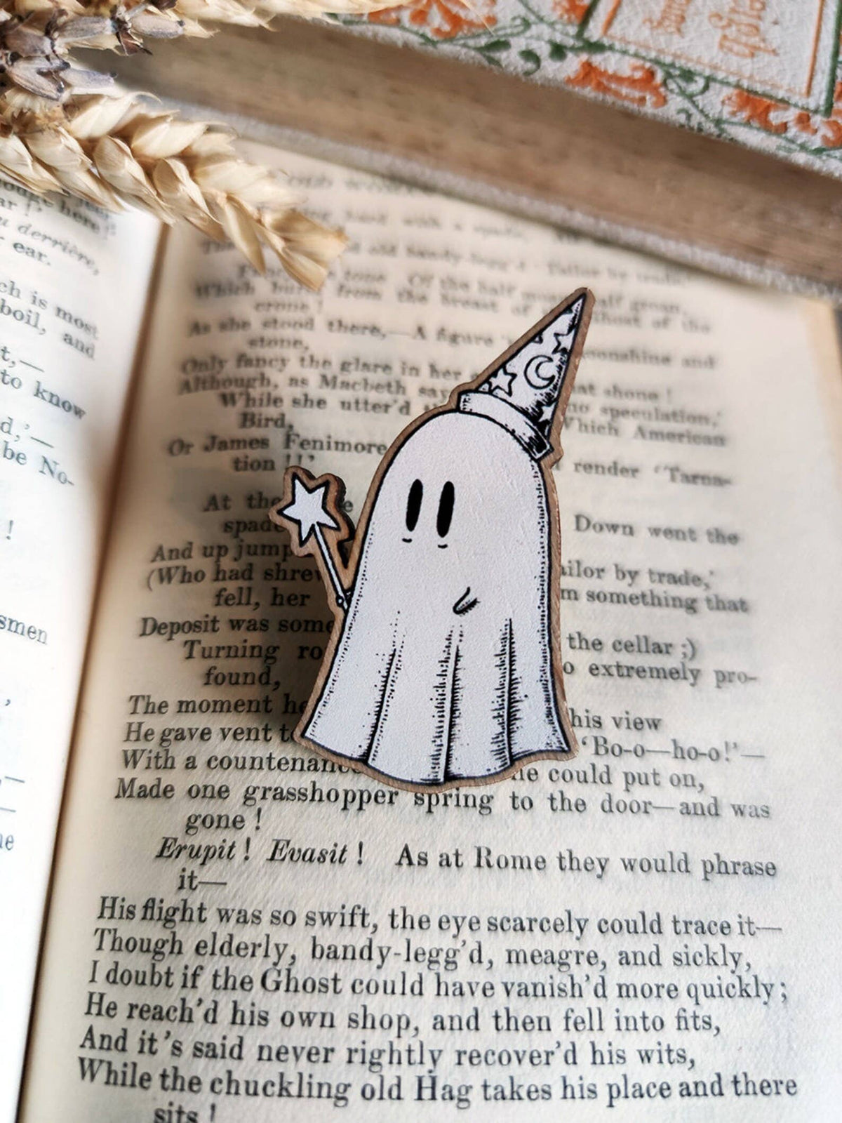 Wizard Ghost Wooden Pin Badge