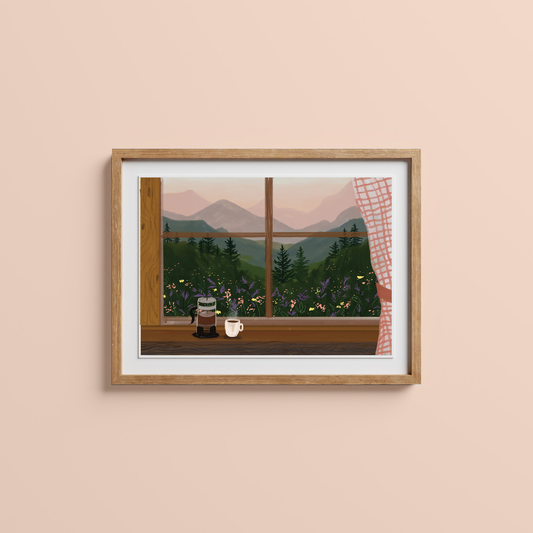 Window to the Mountains Art Print: A4 (21 x 30cm)
