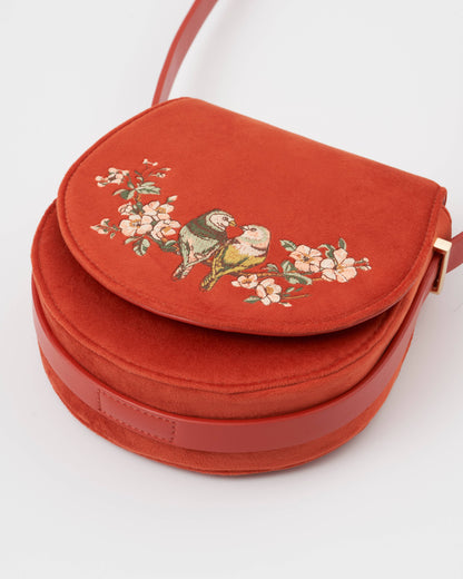 FABLE Lovebirds Velvet Saddle Purse