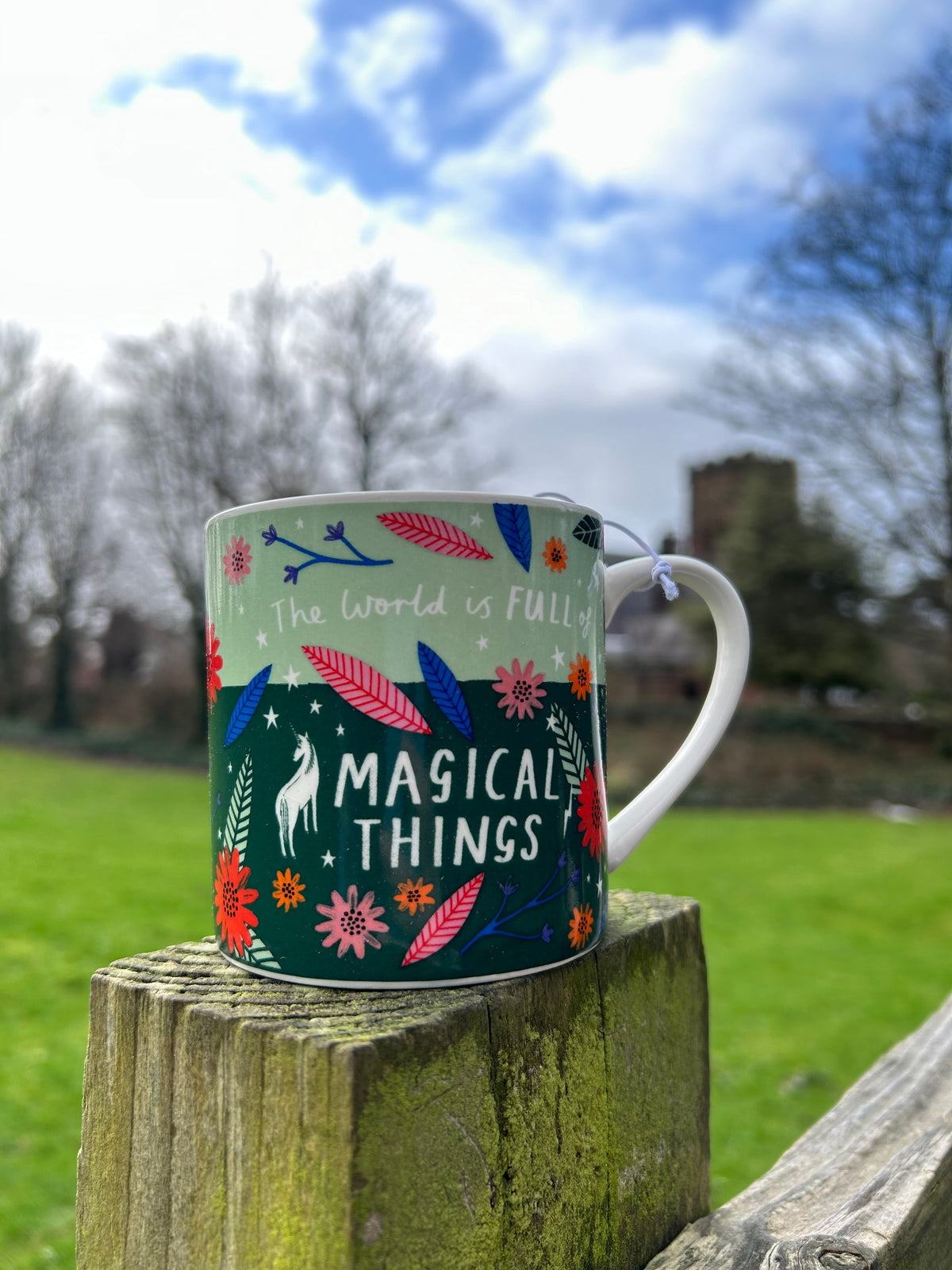Ceramic Mug With Floral Pattern & Positive Message