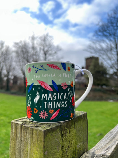 Ceramic Mug With Floral Pattern & Positive Message
