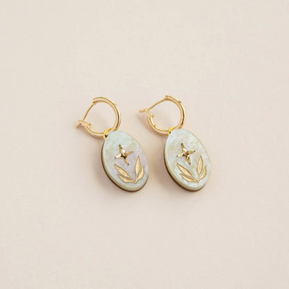 Celestial Seaweed Oval Hoop Earrings : Pearly-lemon-acrylic-with-gold by Pepper You
