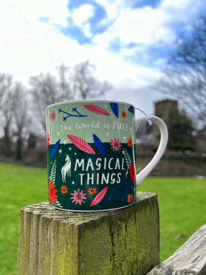 Ceramic Mug With Floral Pattern & Positive Message