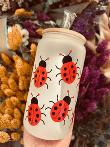 16oz Frosted Glass Can With Bamboo Lid & Reusable Straw