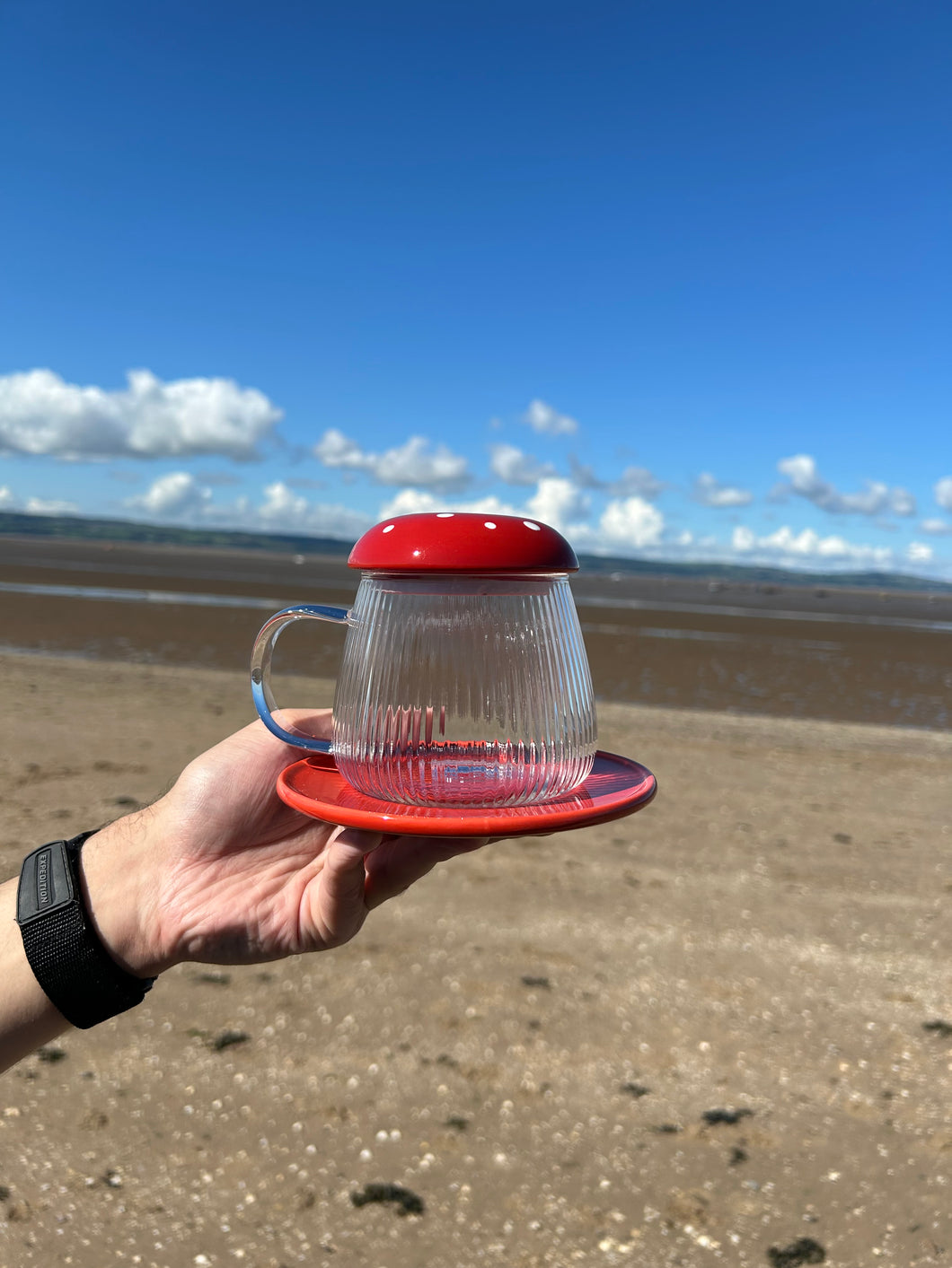 Red Glass Mushroom Mug and Saucer 🍄