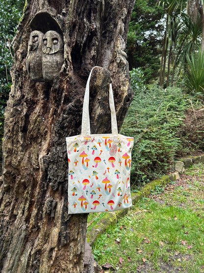 FUNKY FUNGI MUSHROOM PRINT POLYCOTTON TOTE BAG 🍄