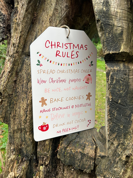 SUGARPLUM FUN CHRISTMAS RULES HANGING SIGN
