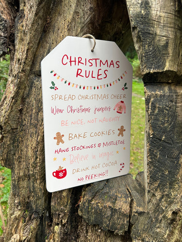 SUGARPLUM FUN CHRISTMAS RULES HANGING SIGN