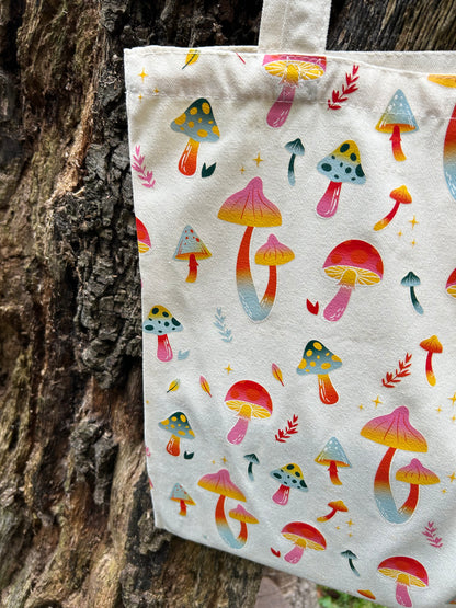 FUNKY FUNGI MUSHROOM PRINT POLYCOTTON TOTE BAG 🍄