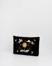 Black Celestial Velvet Embroidered Pouch