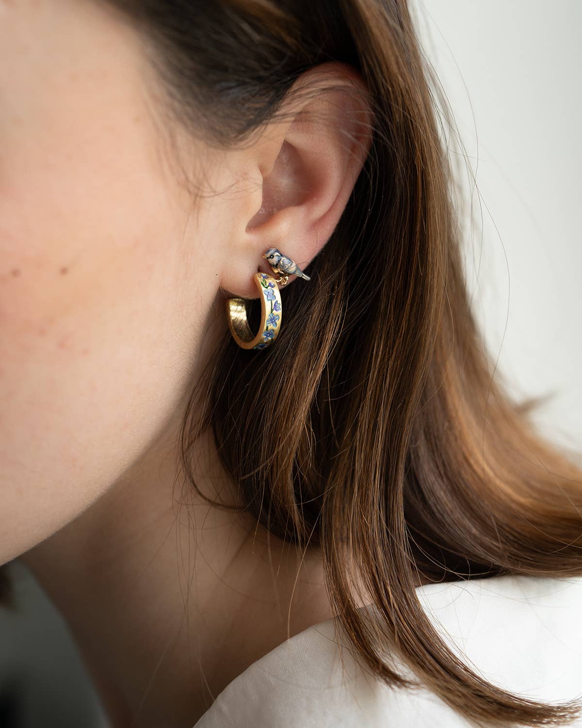 FABLE Enamel Blue Tit Stud Earrings: Matchbox