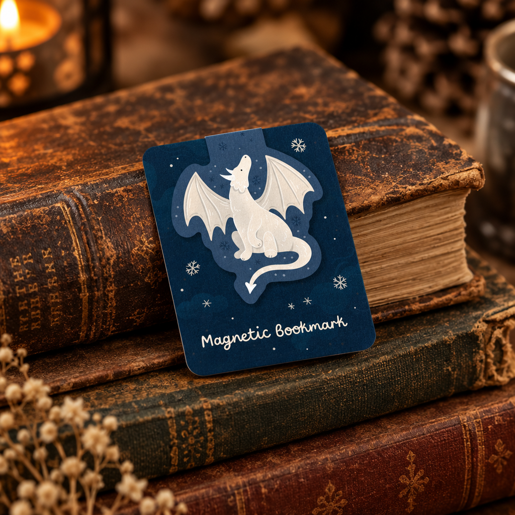 Fantasy Snow Dragon Magnetic Bookmark