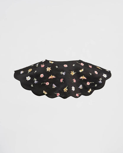 FABLE Floral Ditsy Black Satin Embroidered Collar