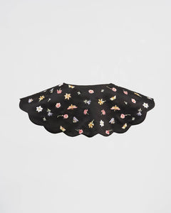 FABLE Floral Ditsy Black Satin Embroidered Collar
