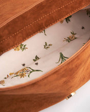 Floral Tan Faux Suede Embroidered Shoulder Bag