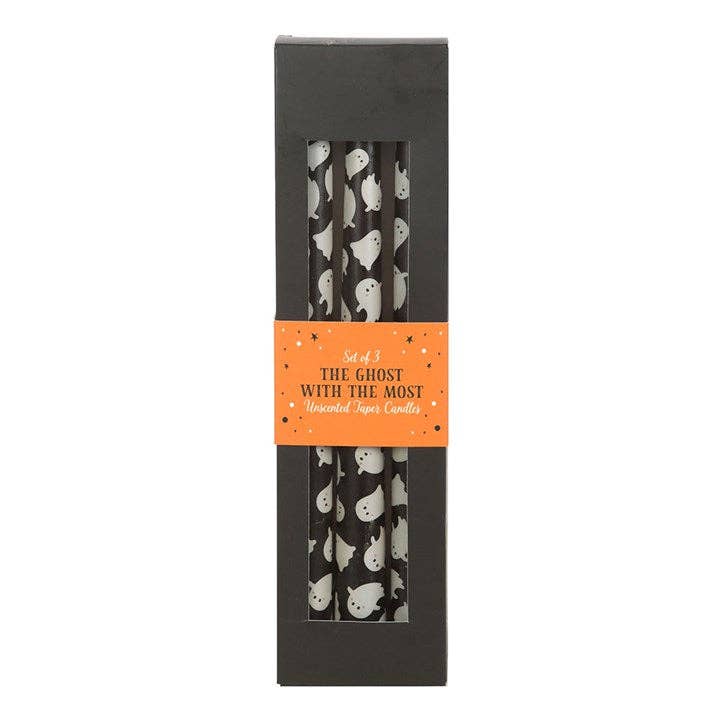 Set of 3 Halloween Ghost Print Taper Candles