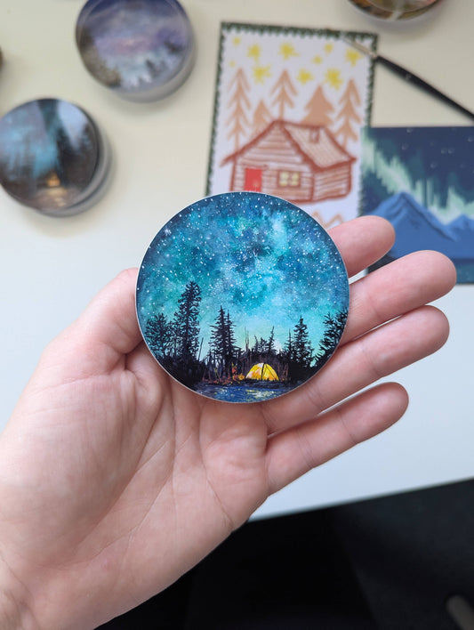 Camping At Night Vinyl Sticker