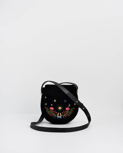 Black Dove & Floral Star Velvet Embroideried Saddle Bag