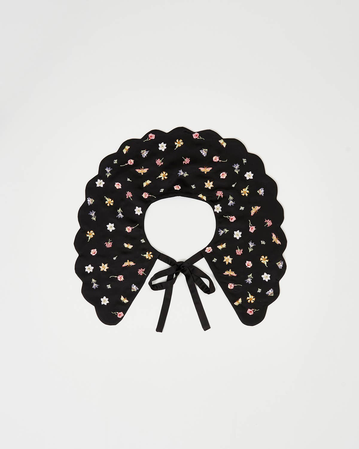 FABLE Floral Ditsy Black Satin Embroidered Collar
