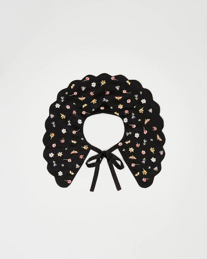 FABLE Floral Ditsy Black Satin Embroidered Collar