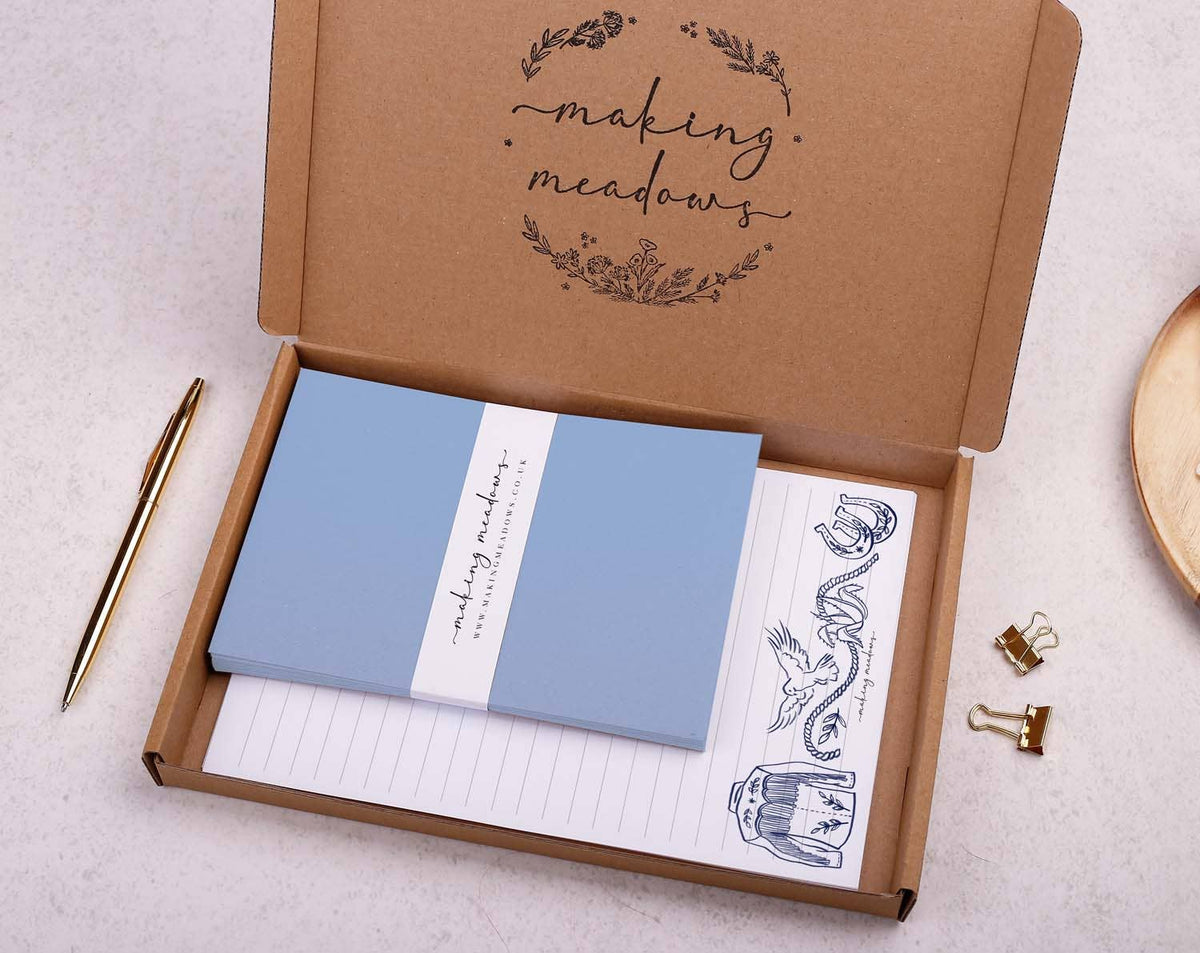 Letter Writing Paper Set | A5 Cowboy Rodeo Gift Box: Presentation Pack - Grey Gift Box / Lined