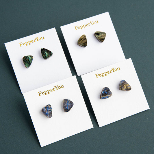 Dreams Stud Earrings: Teal & Gold Marble by Pepper You