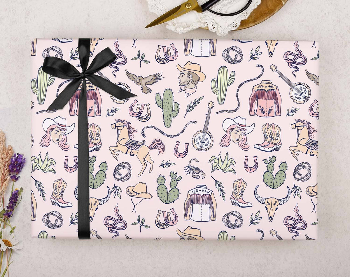 Rodeo Cowgirl Pink Wrapping Paper | Gift Wrap: 420mm X 610mm / 1 Sheet Of Wrap