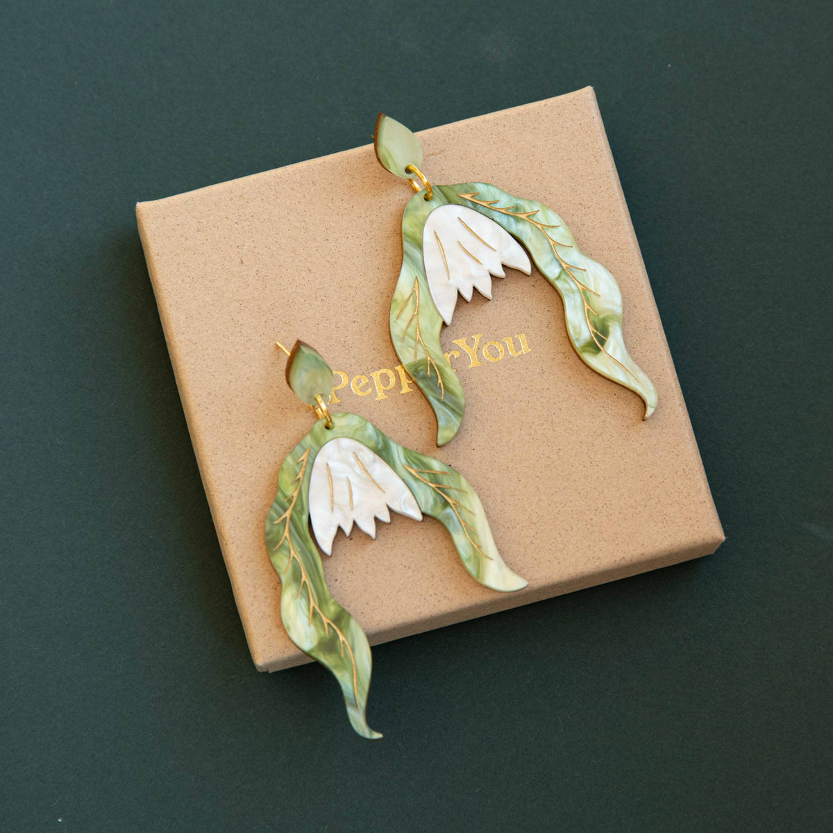 Statement Snowdrop Flower Earrings in Pearly White by Pepper You