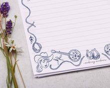A4 writing paper with a blue cowboy border | Letter Paper: 10 Kraft Envelope / 20 Sheets / Lined Paper
