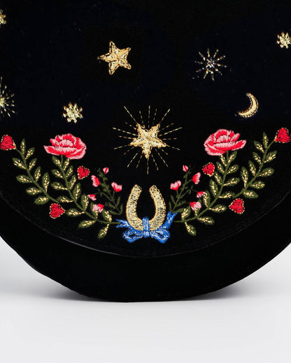 Black Dove & Floral Star Velvet Embroideried Saddle Bag