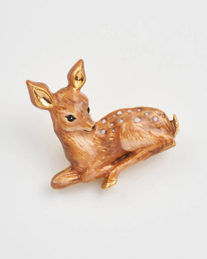 Resting Fawn Enamel Brooch