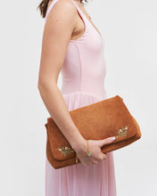 Floral Tan Faux Suede Embroidered Shoulder Bag