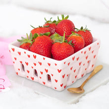 Pink Love Heart Print Valentine's Day Ceramic Berry Basket
