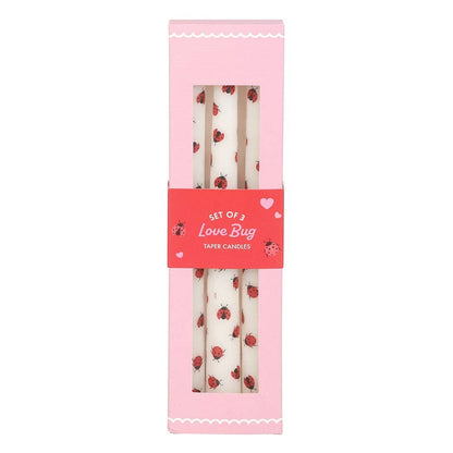 Set of 3 Love Bug Ladybug Valentine Taper Candles
