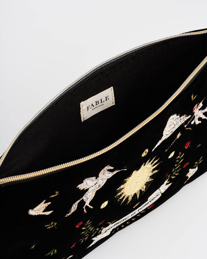 Black Celestial Velvet Embroidered Pouch