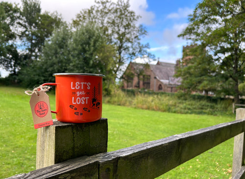 LET'S GET LOST ORANGE ENAMEL STYLE MUG