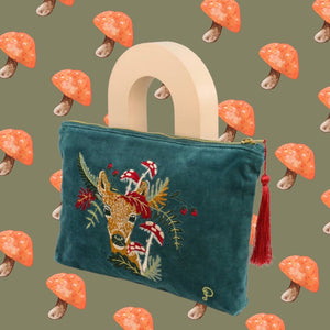 Doe With Toadstools Large Velvet Zip Pouch