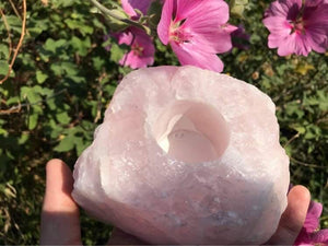 Large Rose Quartz Candle Holder