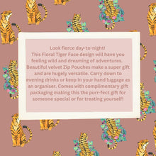 Large Velvet Zip Pouch - Floral Tiger Face in Indigo