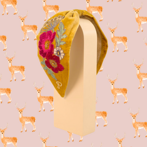 Embroidered Wild Woodland Headband - Mustard