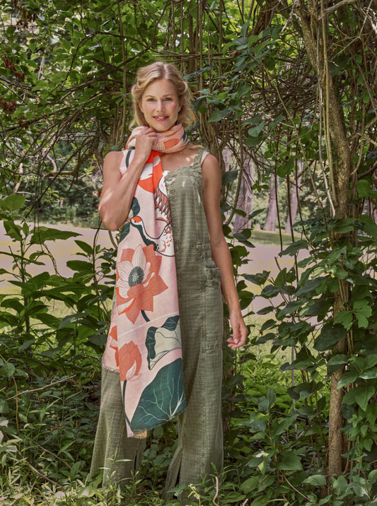 Printed Crane at Sunrise - Petal Scarf