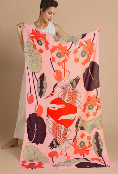 Printed Crane at Sunrise - Petal Scarf