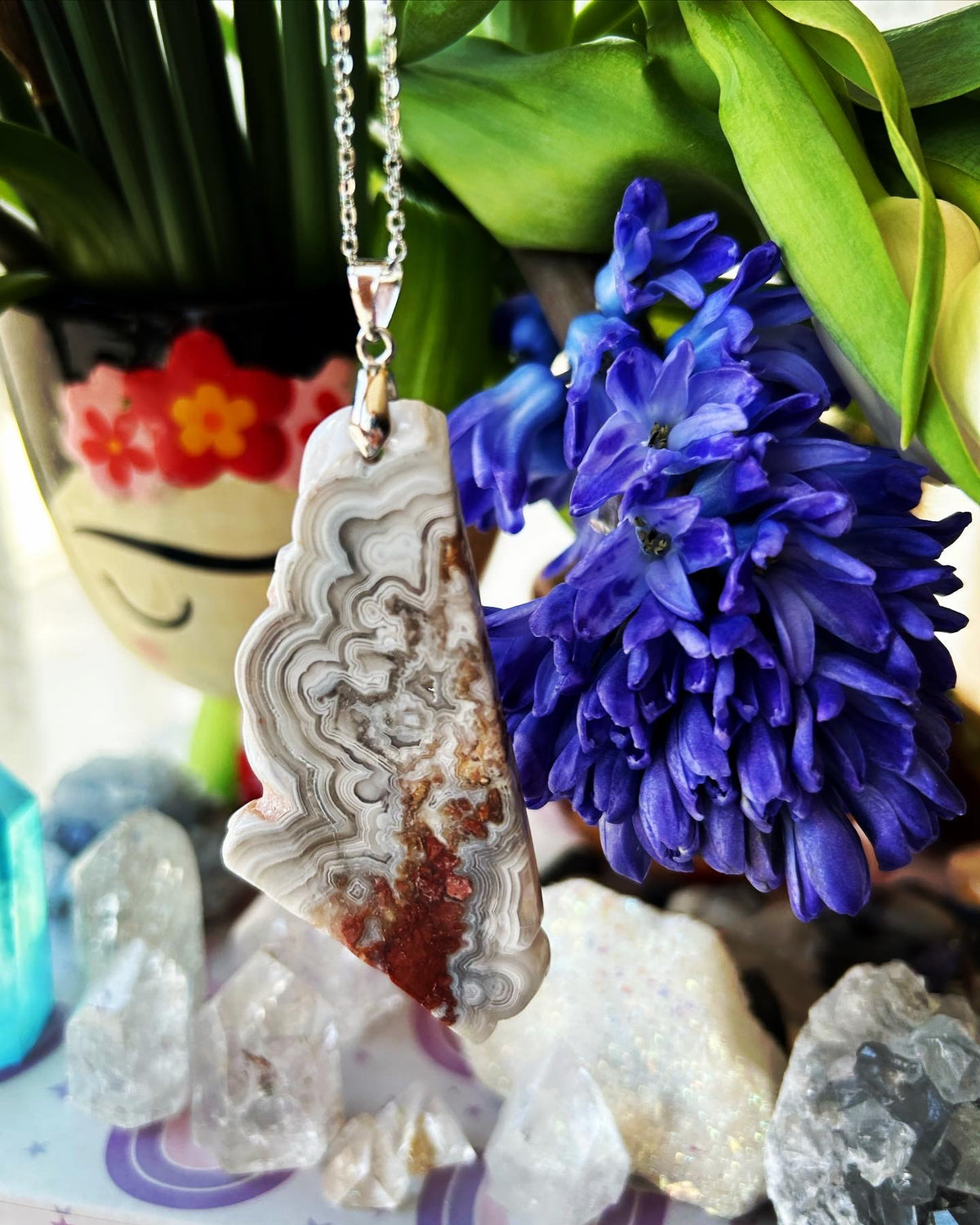 Crazy Lace Agate Silver Plated Necklace
